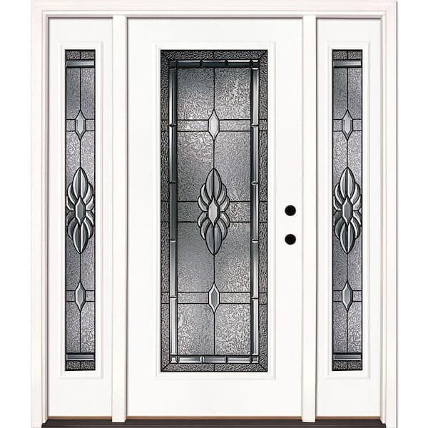 Feather River Doors 63.5 in. x 81.625 in. Sapphire Patina Full Lite Unfinished Smooth Left-Hand Fiberglass Prehung Front Door with Sidelites