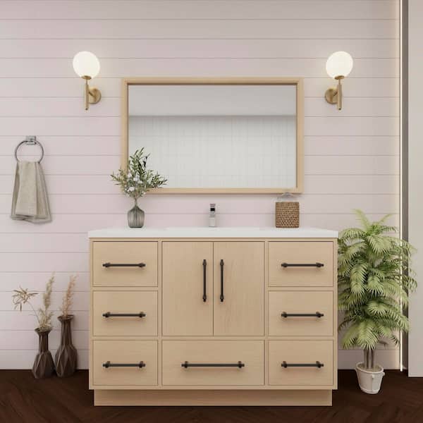 Victoria 47 in. W x 20 in. D x 35 in. H Single Sink Freestanding Bath Vanity in Yellow Oak with White Acrylic Top