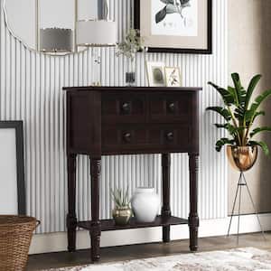 23.70 in. Espresso Rectangle Wood Console Table with 3 Storage Drawers and Bottom Shelf for Living Room