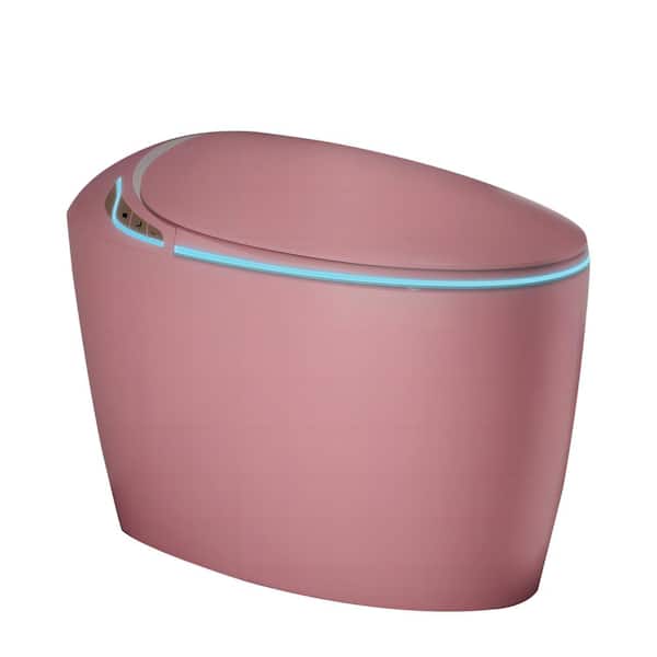 Elongated Oval LED Display Bidet Toilet 1.28 GPF in Pink, Auto Open/Close, Foot Sensor, Night Light, 1-Piece Toi