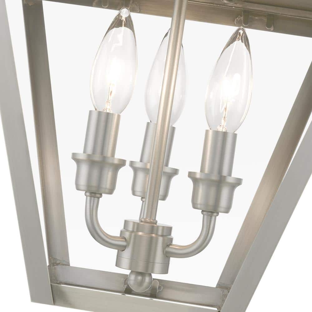 Elegant Brushed Nickel 3-Light Outdoor Pendant with Clear Glass