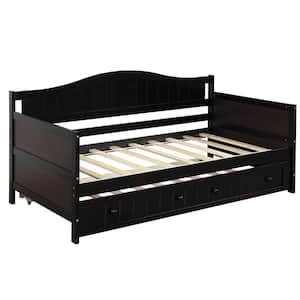 Espresso Twin Wooden Daybed with Trundle Bed (78.2 in. L x 42.3 in. W x 35.4 in. H)
