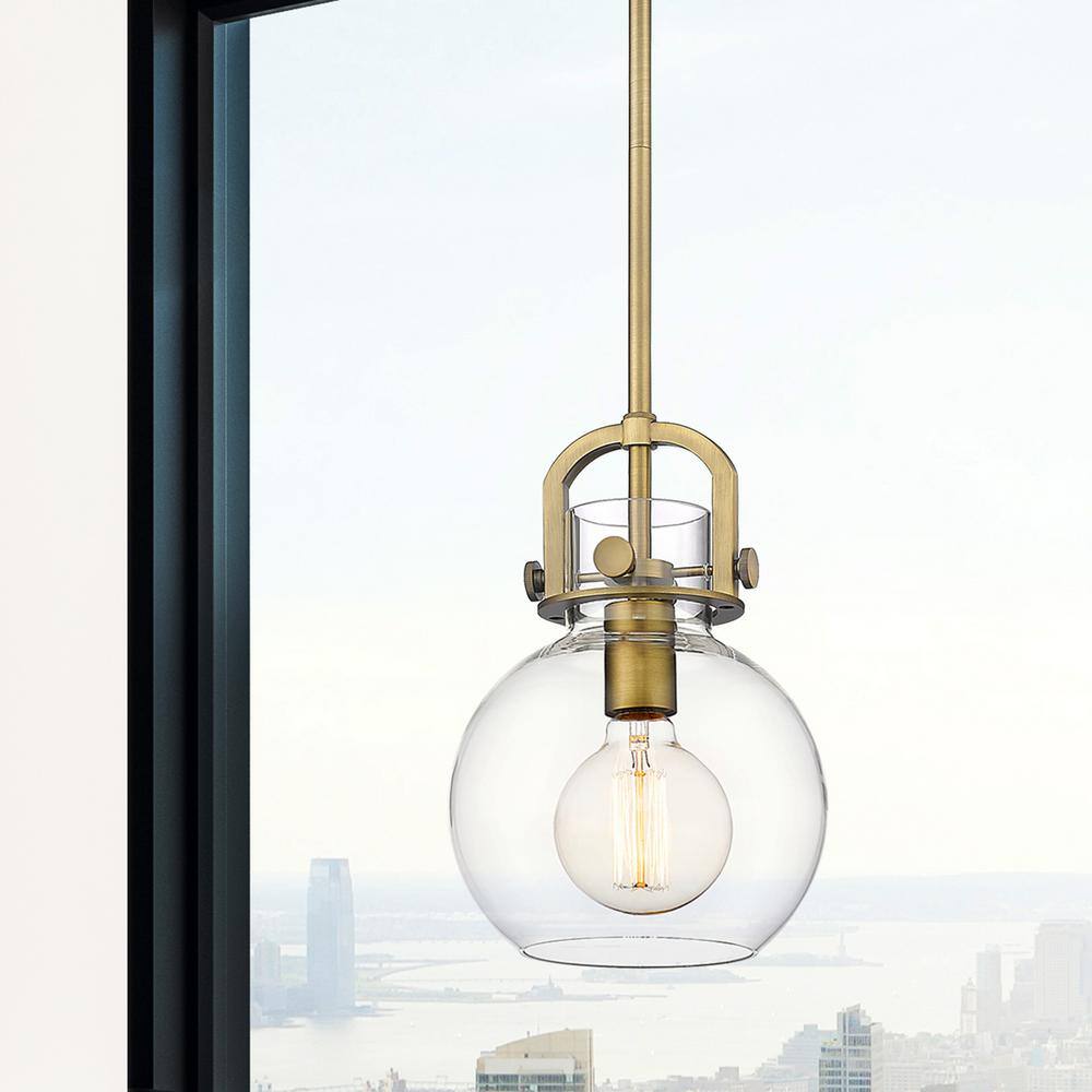 Newton Sphere Brushed Brass and Glass Globe Pendant Light