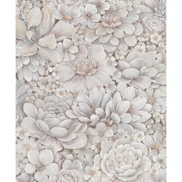 Unbranded Floral Texture Pink/Grey Matte Finish Vinyl on Non-Woven Non-Pasted Wallpaper Roll Sample