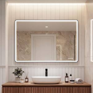 48 in. W x 32 in. H Rectangular Framed Polished Wall Bathroom Vanity Mirror in Black