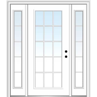 68.5 in. x 81.75 in. Classic Left-Hand Inswing 15-Lite Clear Primed Fiberglass Smooth Prehung Front Door with Sidelites