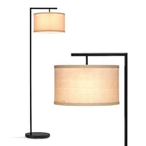Montage Modern 60 in. Black LED Arc Floor Lamp with Tab Drum Shade