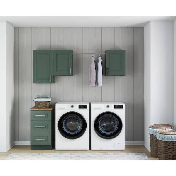 MILL'S PRIDE 24 in. W. x 84 in. x 82 in. Greenwich Aspen Green Plywood Shaker Stock Ready Assemble Kitchen-Laundry Wall Cabinet Kit