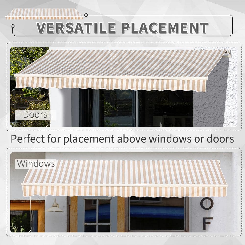 Beige Striped Aluminum Manual Retractable Patio Awning