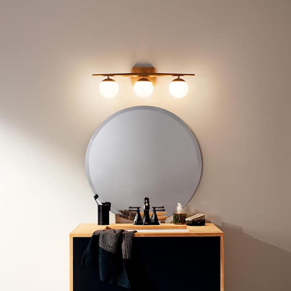 Jasper 24.5 in. 3-Light Chrome Halogen Mid-Century Modern Bathroom Vanity Light with Etched Glass Shade