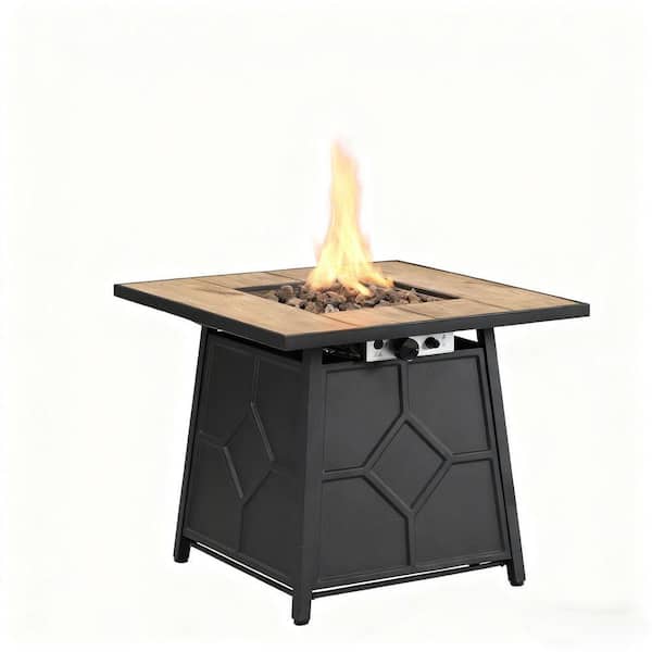 Patio Brown Square MDF and Iron Outdoor Fire Pit Table 25 in. with 40,000 BTU Auto-Ignition and Waterproof Cover