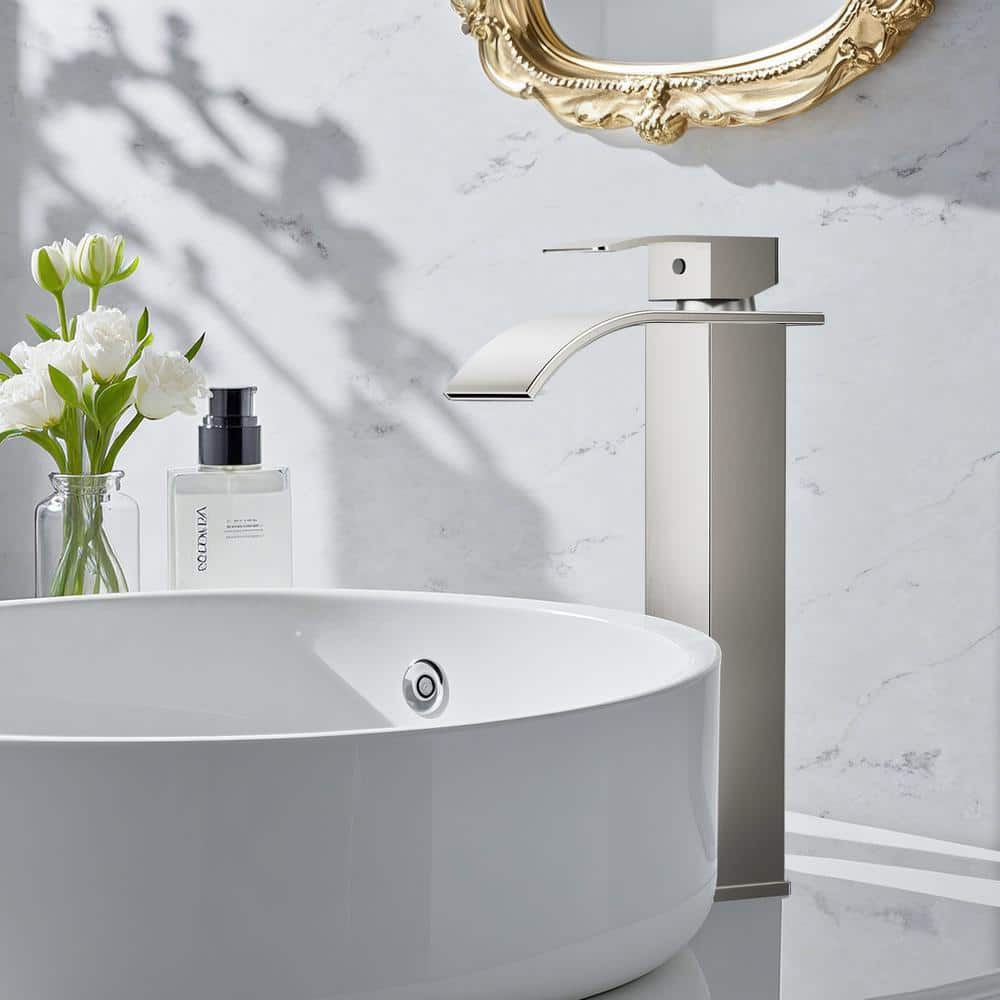 Brushed Nickel Single Handle High Arc Bathroom Faucet