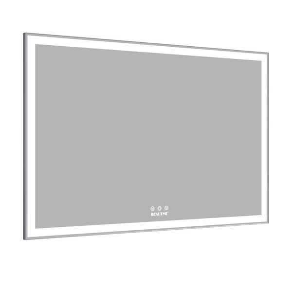 Boosicavelly 60 in. W x 40 in. H Rectangular Aluminum Framed LED Wall Mounted Bathroom Vanity Mirror in Silver