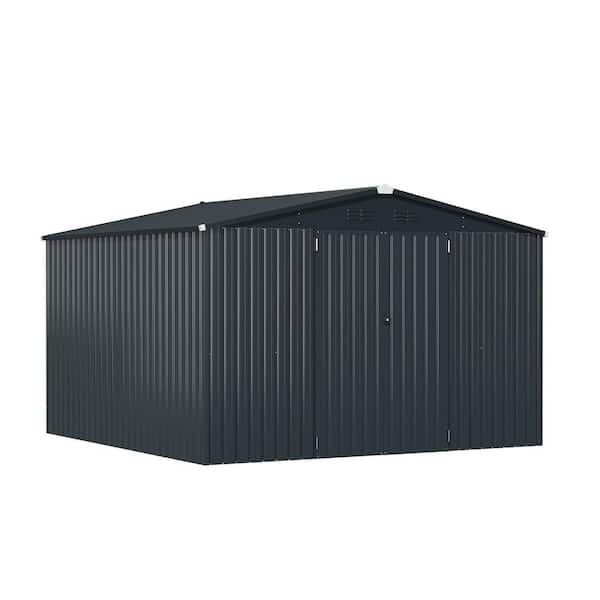 14 ft. W x 10 ft. D Metal Storage Shed, Tools Storage Shed for Garden, Bakcyard, Dark Gray (140 sq. ft.)