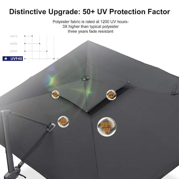9 ft. x 12 ft. 2-Tier Windproof Aluminum Large Fade-Resistant Cantilever 360° Patio Umbrella with Base, Graphite Grey