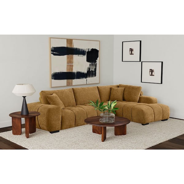 Camacho 121 in. Fabric Upholstered Sectional Sofa with Chaise in Amber