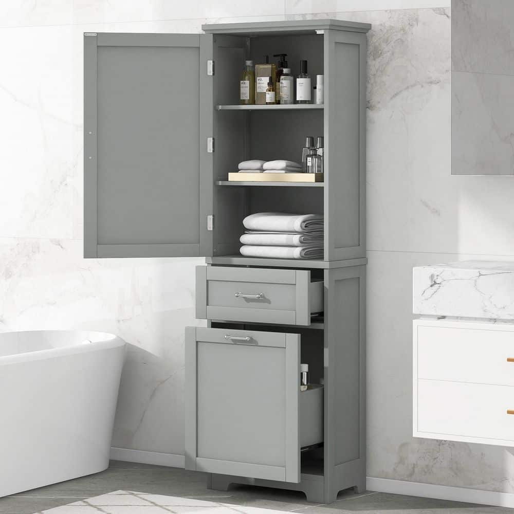20 in. W x 13 in. D x 68.1 in. H Gray Bathroom Storage Linen Cabinet with Drawers and Adjustable Shelf price history on PriceWatchPro