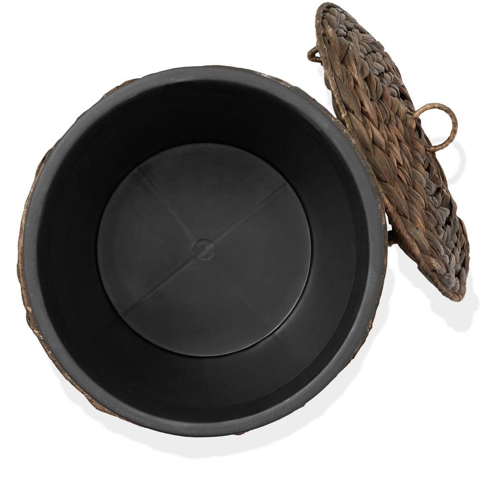 Espresso Water Hyacinth Woven Bathroom Trash Can with Lid