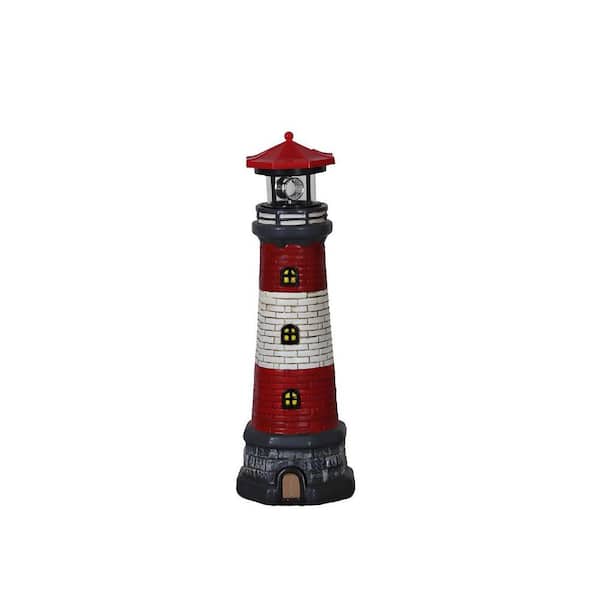 15 in. Red Plastic Garden Outdoor Statues, Waterproof Lighthouse