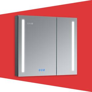 AURA 36 in.W x 30 in.H LED Medicine Cabinet Recessed Surface Clock Dimmer Defogger Cosmetic Mirror Outlet USB