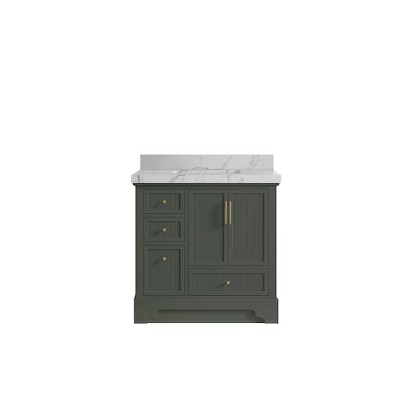 Willow Collections Alys 36 in. W x 22 in. D x 36 in. H Single Sink Bath Vanity Center in Pewter Green with 2 in. venatino qt top