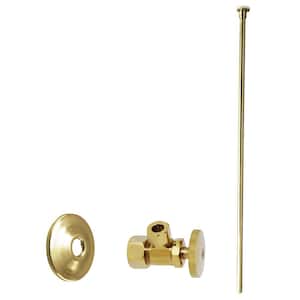 5/8 in. x 3/8 in. OD x 20 in. Flat Head Toilet Supply Line Kit with Round Handle Angle Shut Off Valve, Polished Brass
