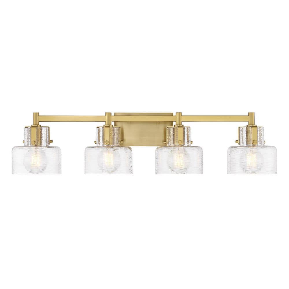Dover 33.25 in. W x 8.25 in. H 4-Light Warm Brass Bathroom Vanity Light with Clear Crinkle Glass Shades price history on PriceWatchPro
