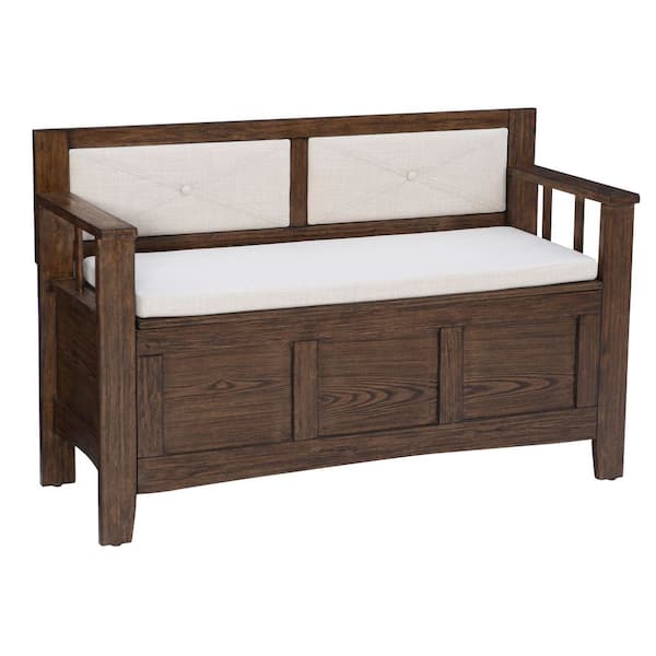 Linon Home Decor Carlton Umber Brown Storage Bench with Back 44.5 in.