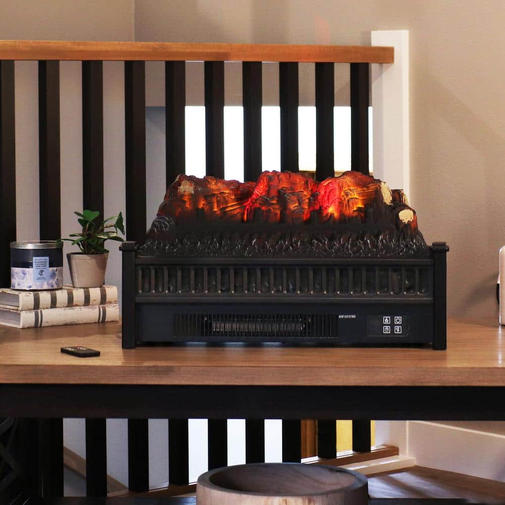 23'' Black Electric Log Fireplace Insert Heater with Remote