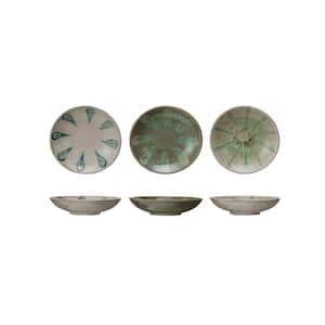 25.36 fl .oz. Green and Blue Geometric Harmony Stoneware Low Bowls (Set of 3)