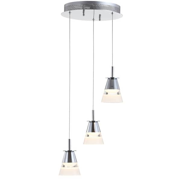 Alain 12.5 in. 3-Light Adjustable Cascading Metal Integrated LED Chrome Pendant