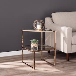 Falsher Champagne with Mirror and Faux Stone Glass Side Table