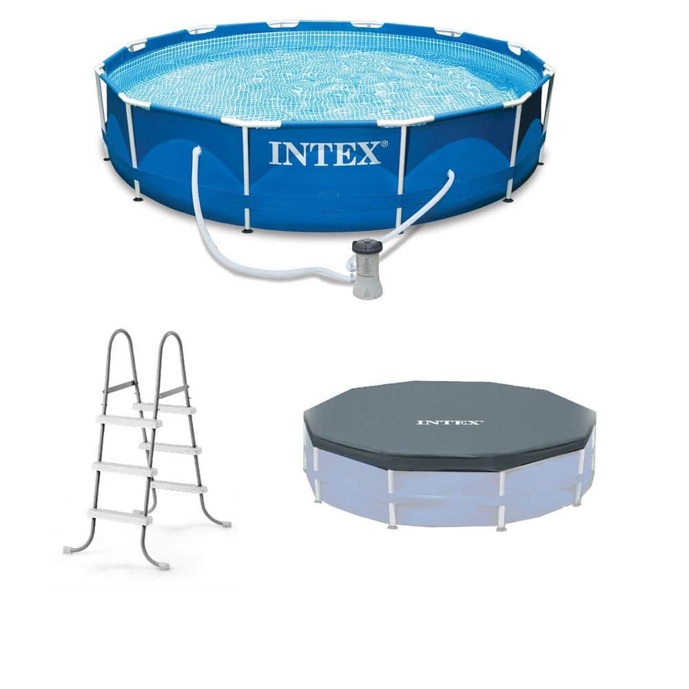 Intex 12 ft. x 30 in. Swimming Pool with Pump, Pool Ladder for 42 in. Wall and 12 ft. Cover 28211EH + 28065E + - The Home Depot