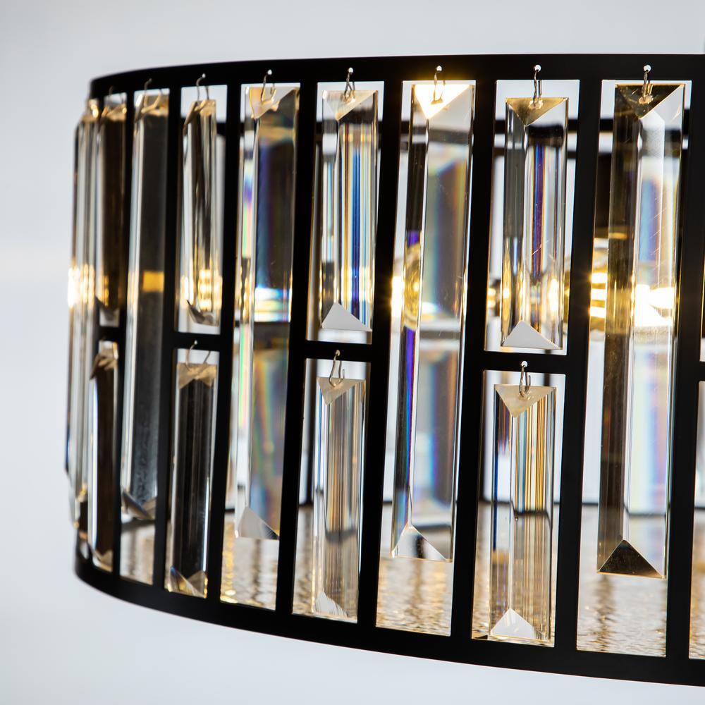6-Light Black Drum Chandelier with Crystal Accents