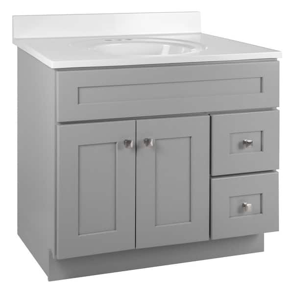 Brookings 37 in. Single Sink 4 in. Centerset Freestanding Grey Bath Vanity with White Cultured Marble Top Assembled