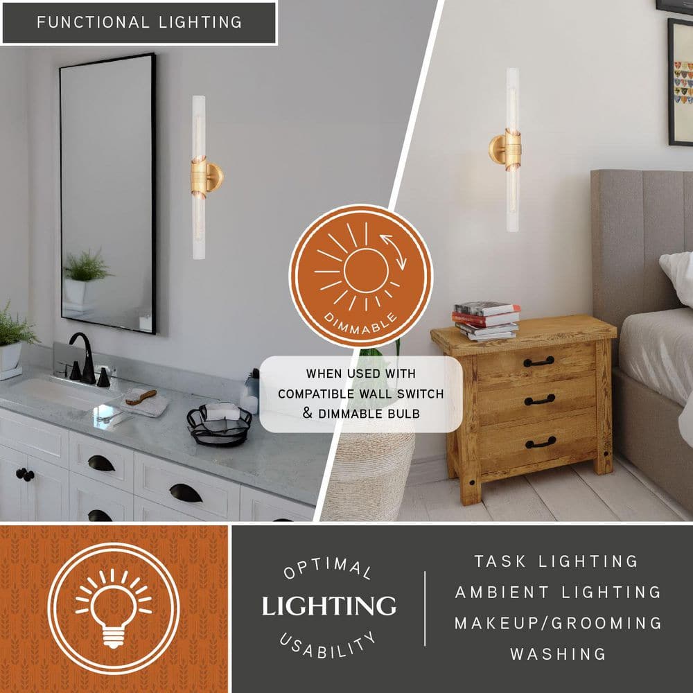 Webster Natural Brass Cylinder Dimmable Vanity Light