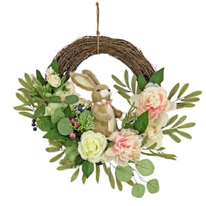 20 in. Bunny and Leafy Floral Wreath