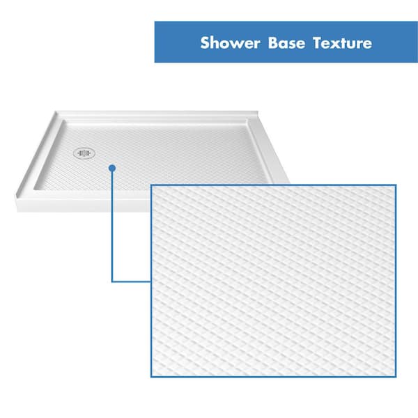 Flex 36 in. D x 48 in. W x 74.75 in. Framed Pivot Shower Enclosure in Chrome with Left Drain White Acrylic Base Kit