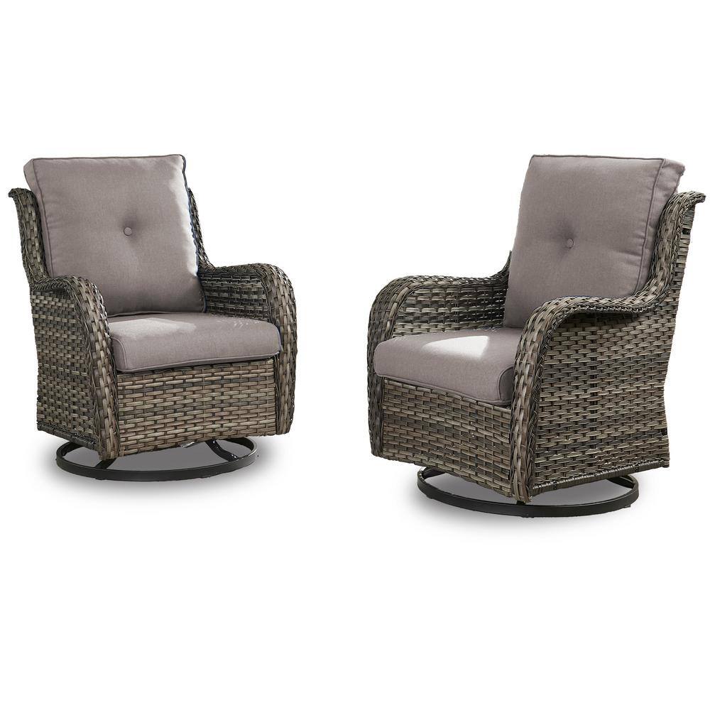 Gray Wicker Outdoor Rocking Armchair with Cushions