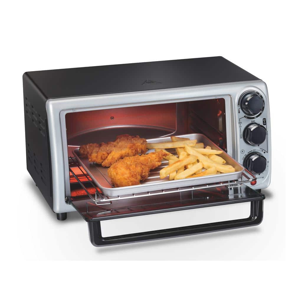 Proctor Silex Black and Silver 4-Slice Toaster Oven with Bake Pan
