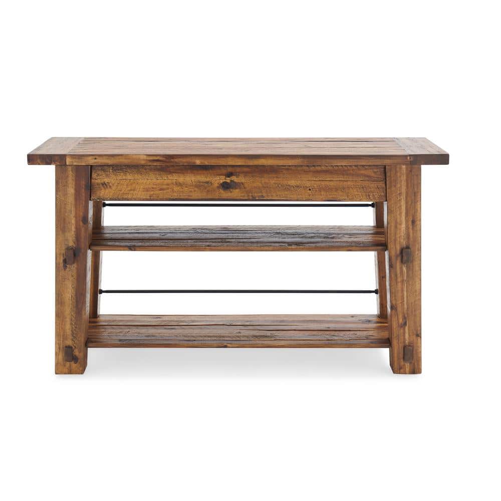 Durango 56'' Dark Brown Industrial Wood and Metal Console with Glass Shelves