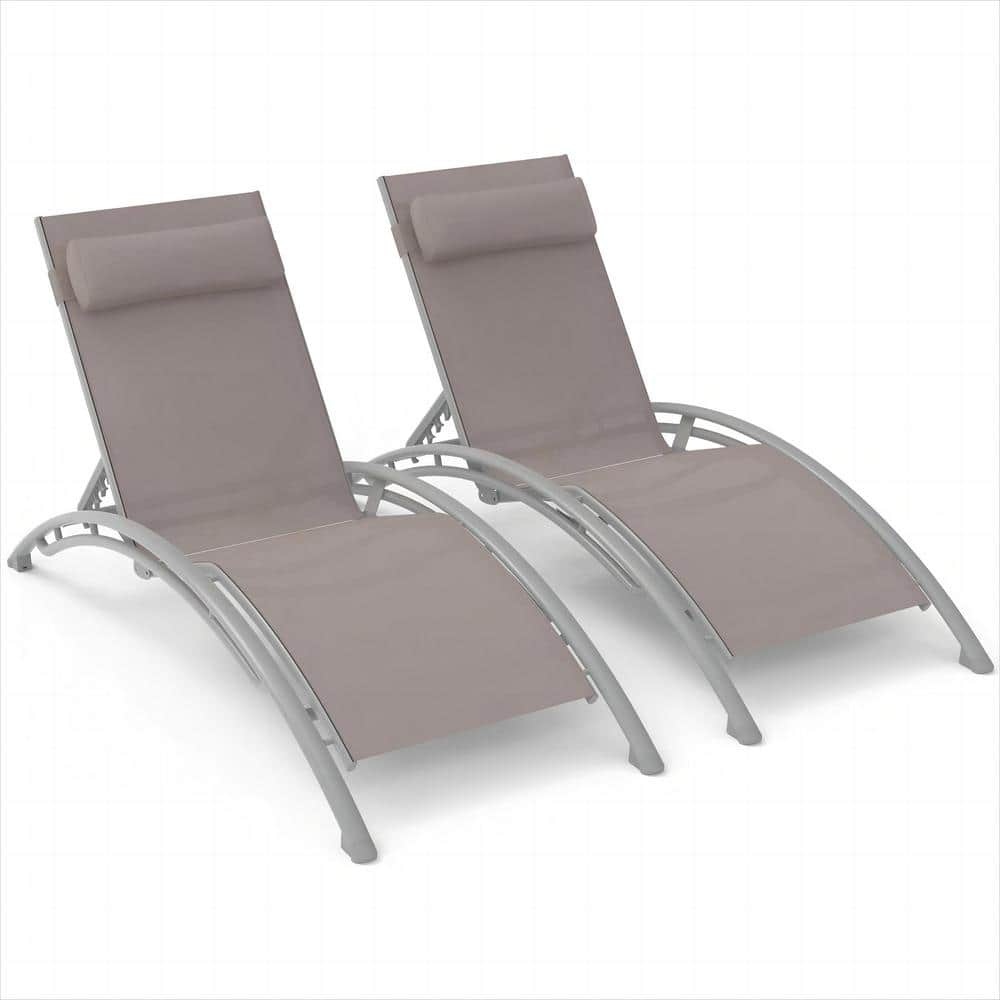2-Piece Metal Outdoor Chaise Lounge, Patio Recliner Chairs with Adjustable 