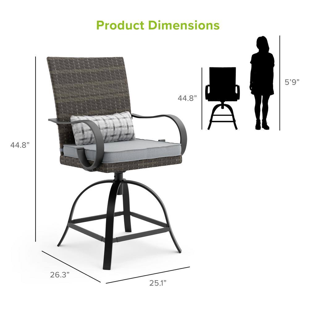 Arosa 2-Person Gray Rattan Fire Pit Dining Set with Cushions