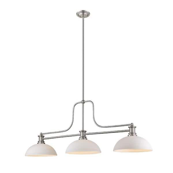 Melange 3-Light Brushed Nickel Billiard Light with Matte Opal Glass Shade Island or with No Bulbs Included