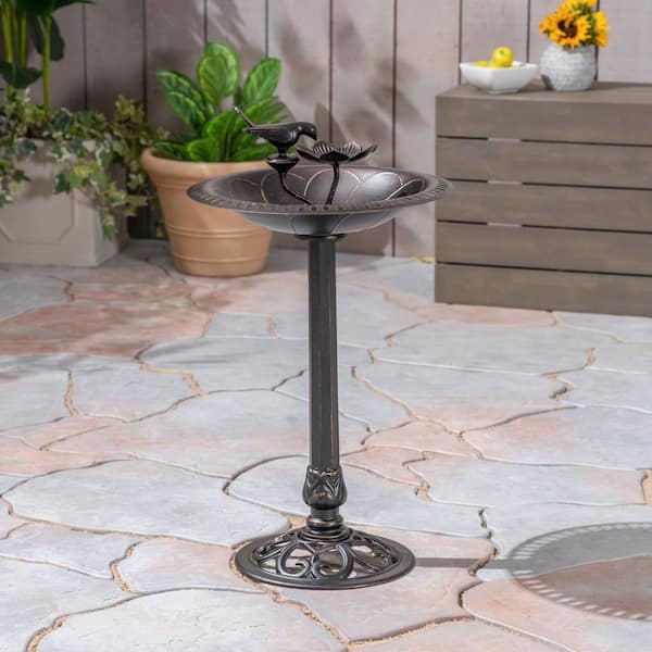 33.5 in. H Outdoor Patio Bronze Aluminum Freestanding Birdbath, Fountains for Outside, Deck, Garden, Yard, Bronze