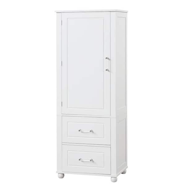 23 in. W x 15.9 in. D x 61.4 in. H White MDF Freestanding Linen Cabinet with Door, Adjustable Shelf