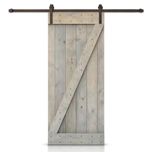 28 in. x 84 in. Z Smoke Gray Stained DIY Knotty Pine Wood Interior Sliding Barn Door with Hardware Kit