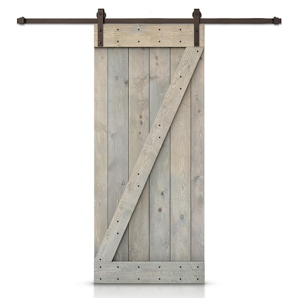 CALHOME 48 in. x 84 in. Z Smoke Gray Stained DIY Knotty Pine Wood Interior Sliding Barn Door with Hardware Kit