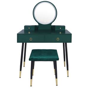 53.1 in. H x 35.4 in. W x 16.5 in. D Dark Green Vanity Sets Makeup Table Set with Round Lights Mirror and Stool