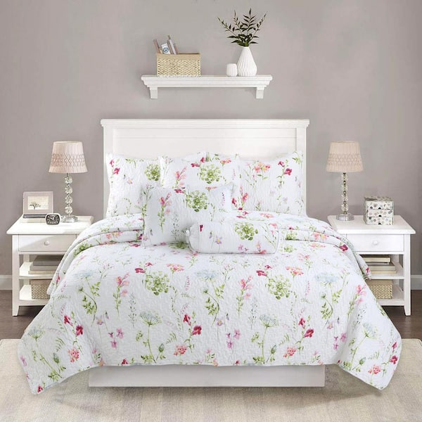 Cozy Line Home Fashions Summer Bloom Azalea Floral Garden Chintz 3-Piece  Pink Blue White Green Poly Cotton King Quilt Bedding Set BB2019-031K - The Home  Depot